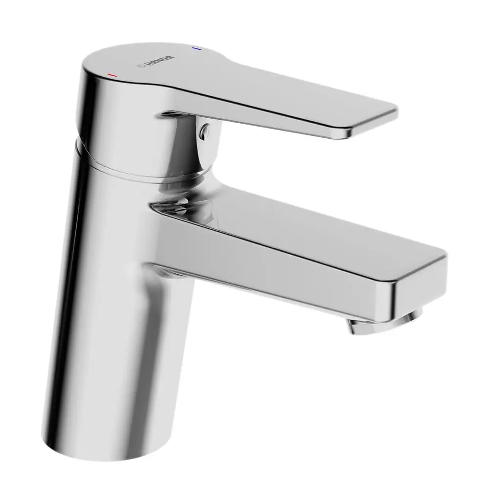 Einhebelmischer aus Chrom mit seitlichem Hebel zur Temperatur- und Durchflussregulierung, hergestellt von HANSA.